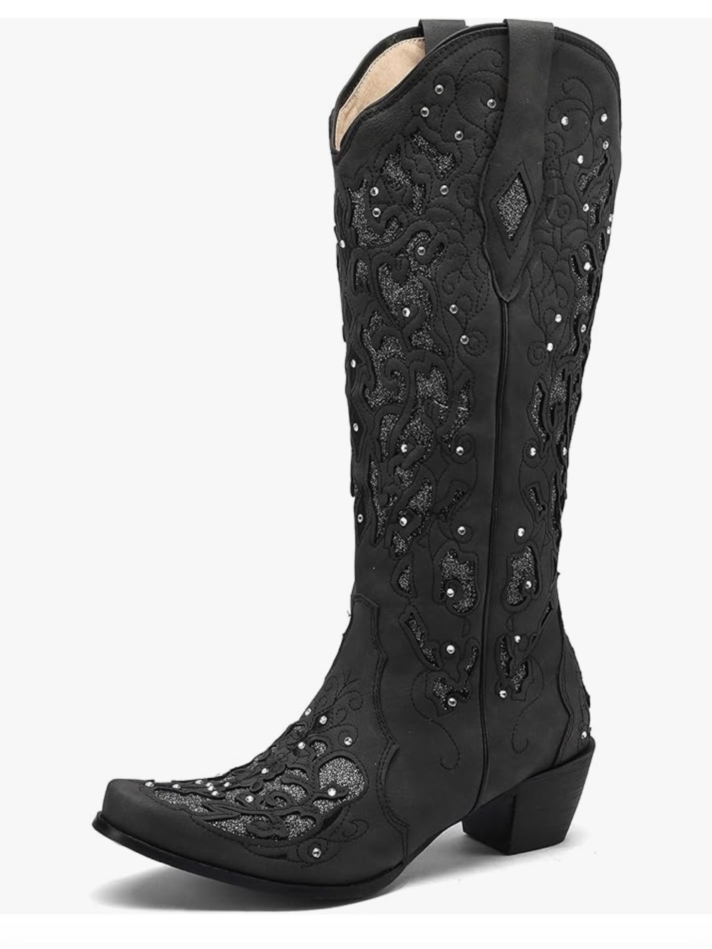 Women’s Black Embellished Western Knee-High Boot